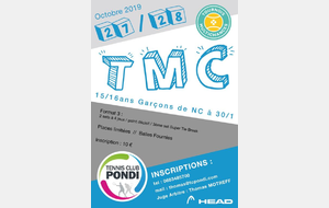 TMC de NC à 30/1 les 27 et 28 Octobre pour les 15/16 ans