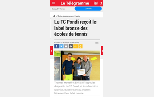 Label Bronze des écoles de Tennis pour le TC Pondi