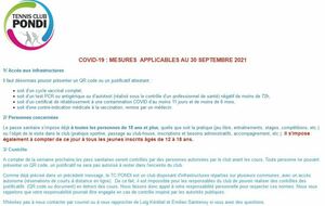 COVID-19 : MESURES  APPLICABLES AU 30 SEPTEMBRE 2021