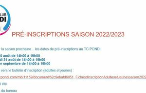Pré-Inscriptions saison 2022/2023