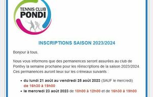 Inscriptions saison 2023 - 2024