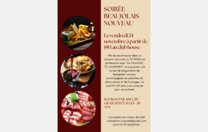Soirée Beaujolais Nouveau le 24/11/2023 à 19h
