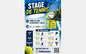 Stage de tennis du 29 juin au 1er Juillet