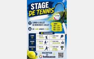 Stage de tennis du 6 juillet au 8 juillet