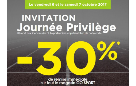 Journée Privilège GO SPORT les 6 et 7 Octobre