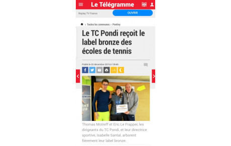 Label Bronze des écoles de Tennis pour le TC Pondi