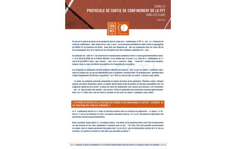 Protocole complet de sortie du confinement rédigé par la F.F.T. applicable dans l'ensemble des clubs affiliés