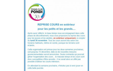 REPRISE COURS en extérieur   pour les petits et les grands....