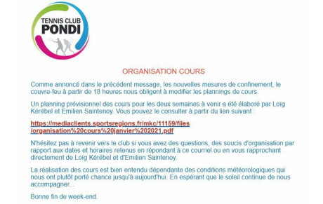 Organisation des cours à compter du 18/01/2021