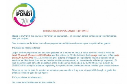 Organisation des cours pendant les vacances d'hiver