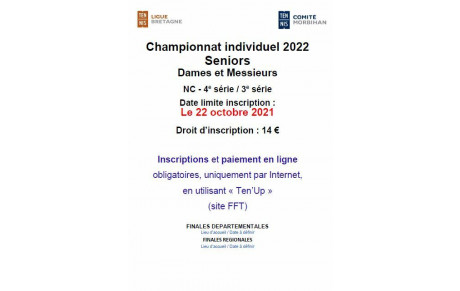 Inscription au championnat individuel Sénior et Sénior +