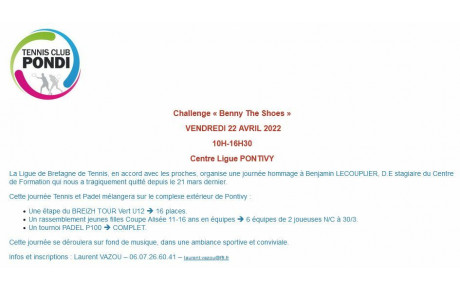 Challenge &quot;Benny The Shoes&quot; le 22/04/2022 de 10h à 16h30