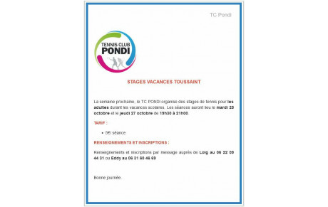 Stages pendant les vacances de la Toussaint