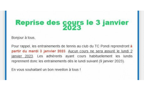 Reprise des entrainements après les fêtes