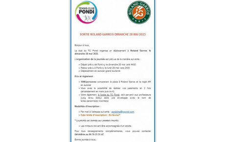 Sortie Roland Garros le 28 mai 2023 - Quelques places restantes