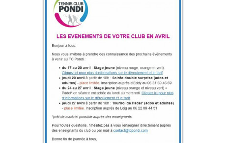 Evênements pendant les vacances d'avril