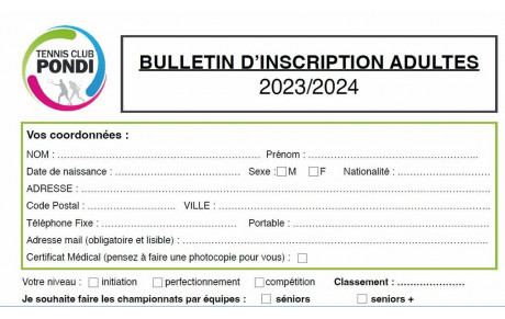 Fiches d'inscription 2023/2024
