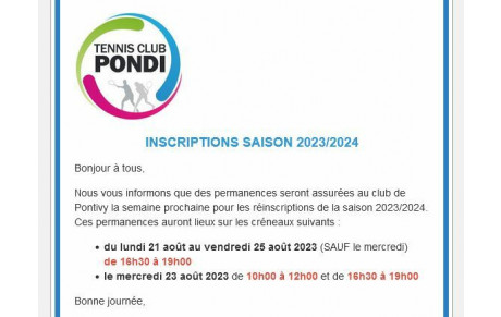 Inscriptions saison 2023 - 2024