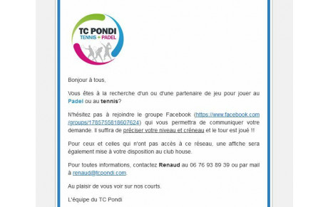 Trouvez un(e) partenaire de jeu de tennis et/ou padel