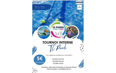 Padel - Tournoi interne au TC Pondi du 3 au 22 juin 2024