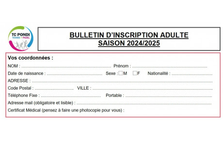 Inscription saison 2024/2025