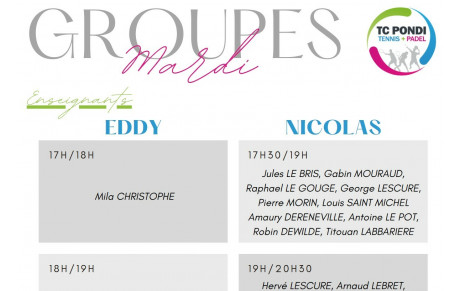 Planning et groupes d'entrainement 2024/2025