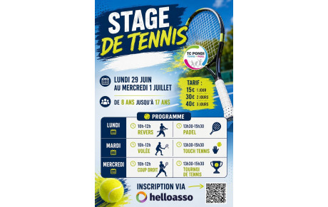 Stage de tennis du 29 juin au 1er Juillet