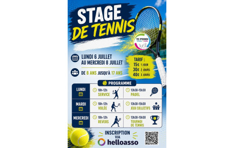 Stage de tennis du 6 juillet au 8 juillet
