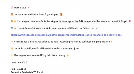 stage pendant les vacances de Noël