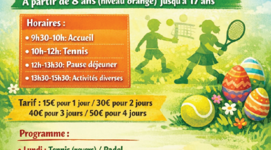 🎾 Stage Jeunes (8-17 ans) au TC Pondi pendant les vacances de Pâques