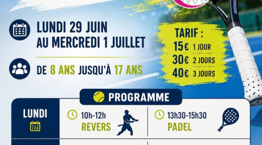 Stage de tennis du 29 juin au 1er Juillet