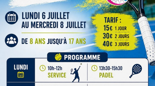 Stage de tennis du 6 juillet au 8 juillet