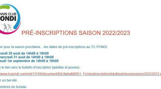 Pré-Inscriptions saison 2022/2023
