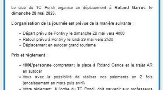 Sortie Roland Garros le 28 mai 2023 - Quelques places restantes